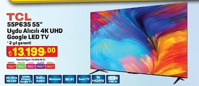 Tcl 55P635 55 inç Uydu Alıcılı 4K Uhd Google Led Tv image