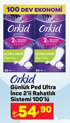 Orkid Günlük Ped Ultra İnce 2'li Rahatlık Sistemi 100'lü image