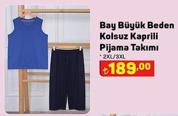 Bay Büyük Beden Kolsuz Kaprili Pijama Takımı image