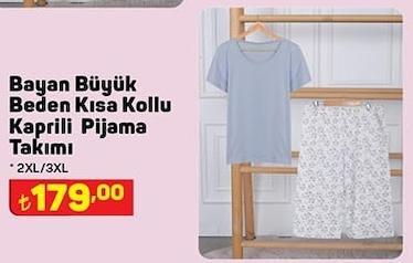 Bayan Büyük Beden Kısa Kollu Kaprili Pijama Takımı image