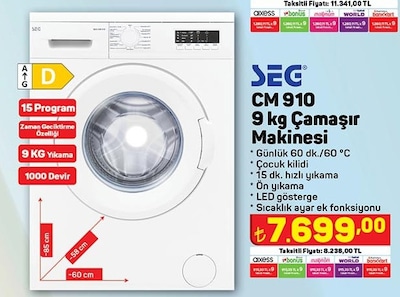 Seg CM 910 9 kg Çamaşır Makinesi image