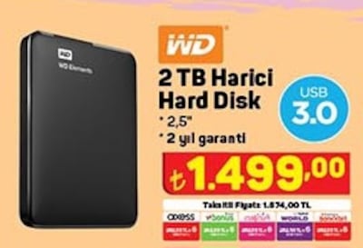 WD 2 TB Harici Hard Disk Usb 3.0 2,5 inç image