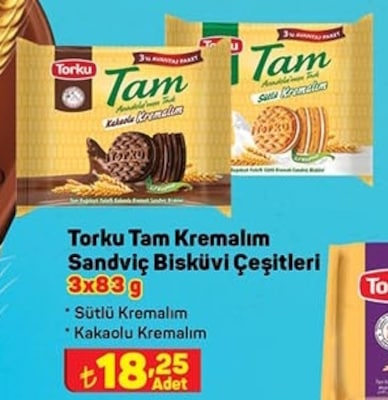 Torku Tam Kremalım Sandviç Bisküvi Çeşitleri 3x83 g image