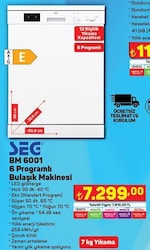 Seg BM 6001 6 Programlı E Sınıfı Bulaşık Makinesi image