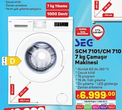 Seg SCM 7101/CM 710 7 kg 1000 Devir D Sınıfı Çamaşır Makinesi image