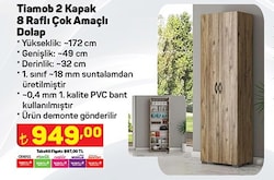 Tiamob 2 Kapak 8 Raf Çok Amaçlı Dolap 172x49x32 cm image