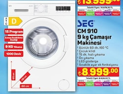 Seg CM 910 9 kg Çamaşır Makinesi image