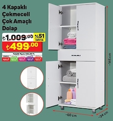 4 Kapaklı Çekmeceli Çok Amaçlı Dolap 60x34x145 cm image