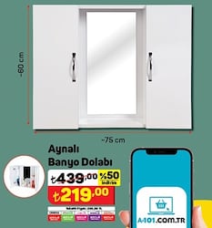 Aynalı Banyo Dolabı 60x75 cm image
