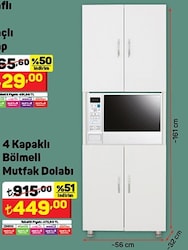 4 Kapaklı Bölmeli Mutfak Dolabı 56x32x161 cm image