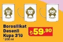 Borosilikat Desenli Kupa 3'lü 200 ml image