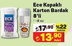 Ece 8 Oz Kapaklı Karton Bardak 8'li image