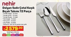 Nehir Dalyan Sade Çatal Kaşık Bıçak Takımı 72 Parça image