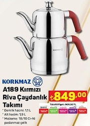 Korkmaz A189 Kırmızı Riva Çaydanlık Takımı image