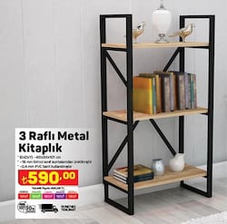 3 Raflı Metal Kitaplık image