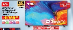 TCL 50P635 5 inç Uydu Alıcılı 4K Ultra HD Google LED TV image