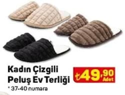 Juno Kadın Çizgili Peluş Ev Terliği image