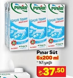 Pınar Süt 6x200 ml % 1 Yağlı image