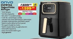 Onvo OVFRY04 Yağsız Fritöz Airfryer 5,5 L 1500 W image
