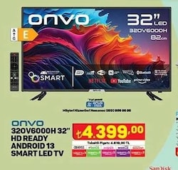 Onvo 32OV6000H 32 inç HD Ready Android 13 Smart Led Tv image