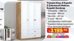 Tiamob Alisa 3 Kapaklı 2 Çekmeceli Mebran Kapaklı Gardırop image