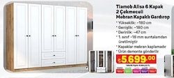 Tiamob Alisa 6 Kapak 2 Çekmeceli Mebran Kapaklı Gardırop image