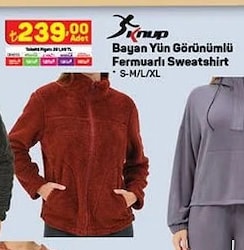 Knup Bayan Yün Görünümlü Fermuarlı Sweatshirt image