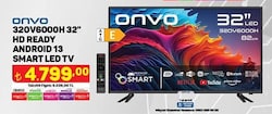 Onvo 320V6000H 32 inç 82 cm HD Ready Android 13 Smart Led TV  image