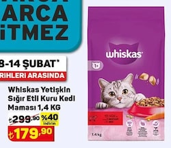 Whiskas Yetişkin Sığır Etli Kuru Kedi Maması 1,4 Kg image