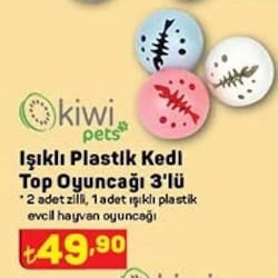 Kiwi Pets Işıklı Plastik Kedi Top Oyuncağı 3'lü image