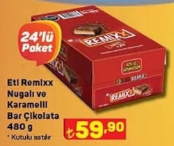 Eti Remixx Nugalı ve Karamelli Bar Çikolata 24'lü 480 g image