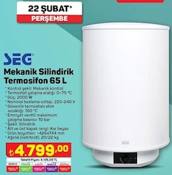 Seg Mekanik Silindirik Termosifon 65 L image