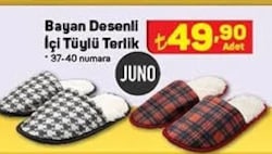 Juno Desenli İçi Tüylü Terlik Bayan image
