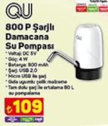 QU 800 P Şarjlı Damacana Su Pompası image