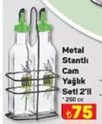 Metal Stantlı Cam Yağlık Seti 2'li 250 cc image