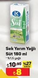 Sek Yarım Yağlı Süt 180 ml image