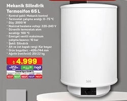 Seg Mekanik Silindirik Termosifon 65 L 2000 W image