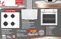 Flavel FLV 500 BO Ocak+FLV 520 BD Ankastre Davlumbaz+FLV 510 BF Fırın Beyaz Cam image
