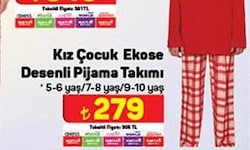 Kız Çocuk Ekose Desenli Pijama Takımı image