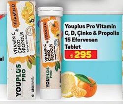 Youplus Pro Vitamin C/D/Çinko & Propolis 15 Efevesan Tablet image