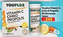 Youplus Vitamin C/Çinko & Propolis 20 Efervesan Tablet image