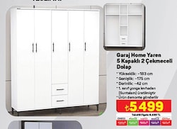 Garaj Home Yaren 5 Kapaklı 2 Çekmeceli Dolap image