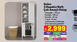 Selen 3 Kapaklı/Raflı Çok Amaçlı Dolap image