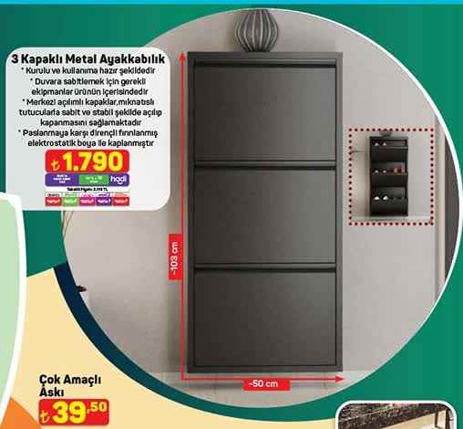 3 Kapaklı Metal Ayakkabılık image