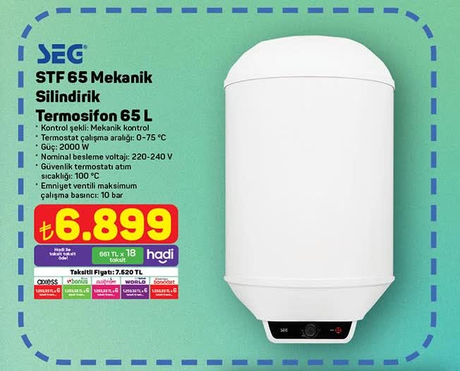 Seg Stf 65 Mekanik Silindirik Termosifon 65 L image