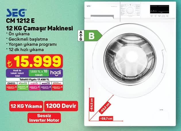 Seg Cm 1212 E 12 Kg Çamaşır Makinesi image