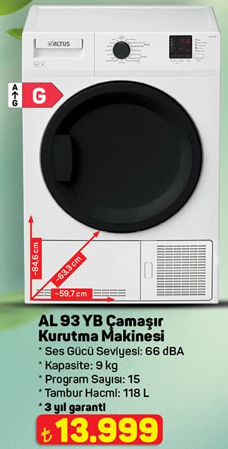 AL 93 YB Çamaşır Kurutma Makinesi image