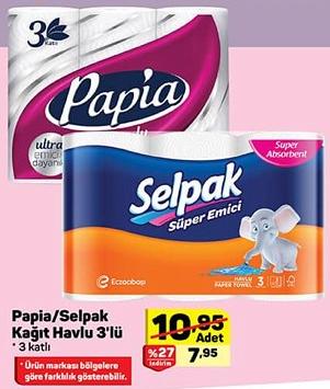 Papia/Selpak Kağıt Havlu 3'lü 3 Katlı image