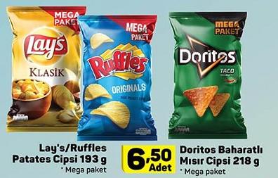 Lay's/Ruffles Patates Cipsi 193 g / Doritos Baharatlı Mısır Cipsi 218 g image