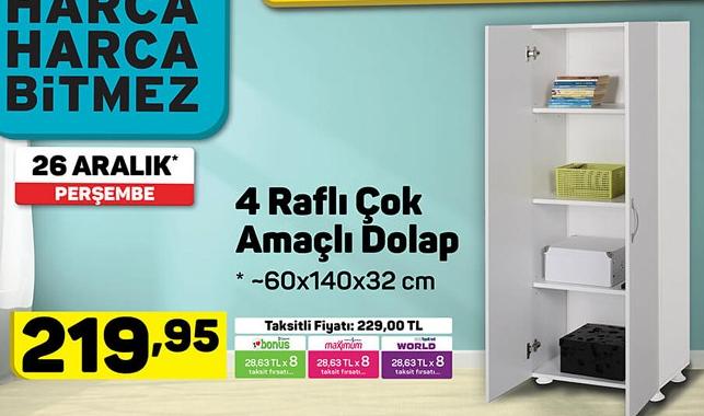 4 Raflı Çok Amaçlı Dolap 60x140x32 cm image
